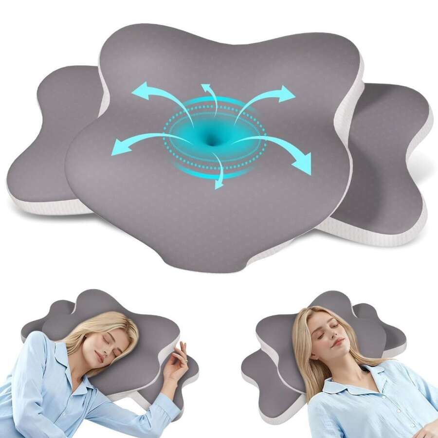Ergonomic Memory Foam Cervical Pillow Contour Design | Dual Heights Neck Uncomfortable Relief Support For Side Back Stomach Sleepers With Washable Breathable Pillowcase, Memory Foam Pillow Support Contour Bed Pillow, Ergo Pillow For Sleep Apnea - Grey - View 1