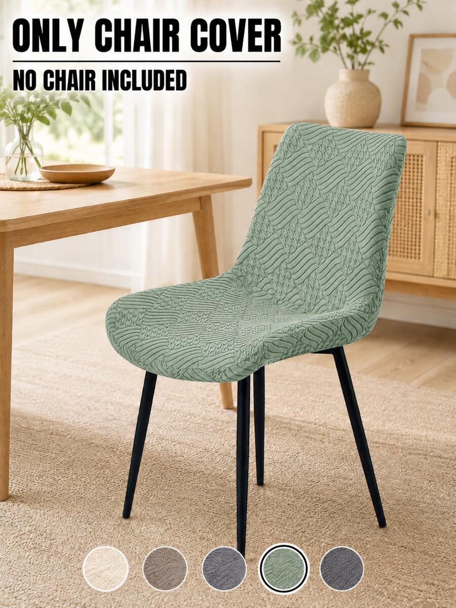 1/4 Set Nordic Style Curved Dining Chair Covers, Solid Color Elastic Chair Seat Protectors, Suitable For Kitchen, Wedding, Party, Restaurant - Matcha Green - View 1