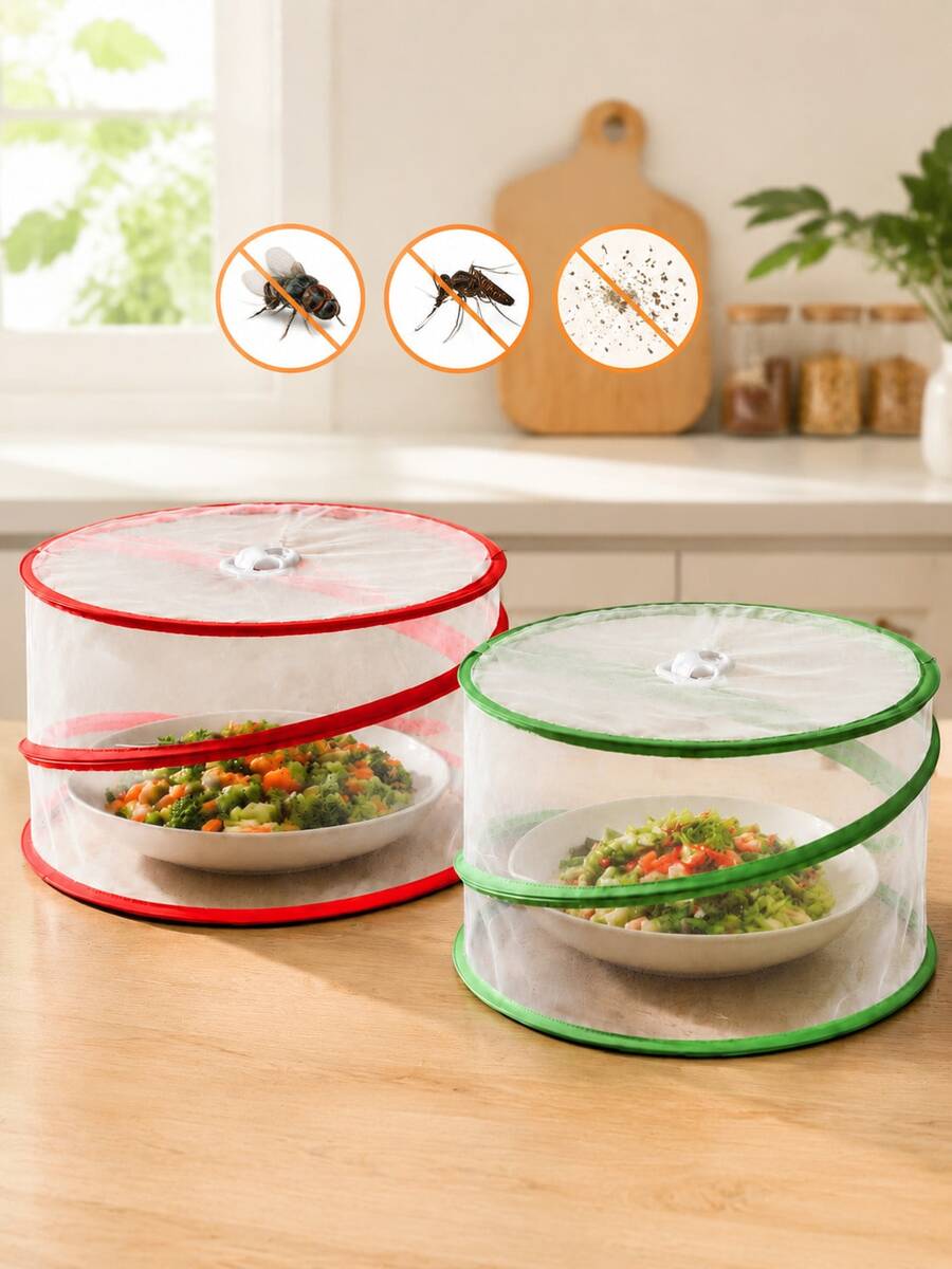 2pcs/1pc Anti-Mosquito & Fly Food Cover, Cake Cover, Foldable & Reusable, Indoor/Outdoor Insect Cover, Suitable For Picnic, BBQ, Food & Fruit - Multicolor - View 1