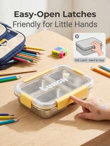 3-Compartment 304 Stainless Steel Bento Lunch Box, Leak-Proof Sealed Portable Food Storage Container For Students, Office, School, Picnic - Multicolor - View 4