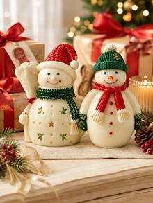 Cute 3D Christmas Snowman Silicone Mold, Knitted Texture Hat & Scarf Snowman Casting Mold, DIY Aromatherapy Candle For Winter Table Decor And Holiday Gift Making - Snowman Silicone Mold - View 3