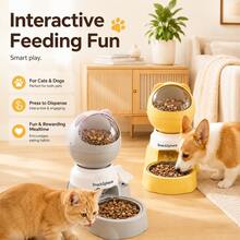 Large Capacity Press-Type Automatic Pet Food Dispenser, Space Ball Design, Interactive Puzzle Feeder, Anti-Tip Pet Bowl, One-Press Food Dispensing And Locking, Durable Plastic, Suitable For Small And Medium Dogs And Cats, No Battery Required - Multicolor - View 3
