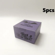 5 hộp bánh giấy cửa sổ trong suốt 4x4x2.5 inch, hộp quà Halloween phong cách tối vui nhộn in hình dơi và bí ngô, hộp giấy vuông nắp lật cho bánh mini, donut, cookie và tráng miệng tiệc - Nhiều màu - Xem 13