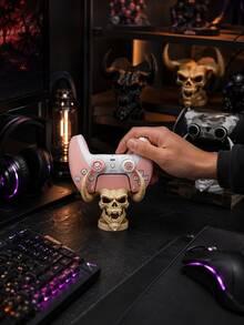 Game Controller Stand, Skull Controller Base, Horned Demon Gamepad Display Rack, Gothic Style Game Desktop Storage, Desktop Controller Storage Rack, Video Game Accessories, Gamer Room Decor, Halloween Desktop Decoration, Game Equipment Decor, Gamer Gift - B - View 12
