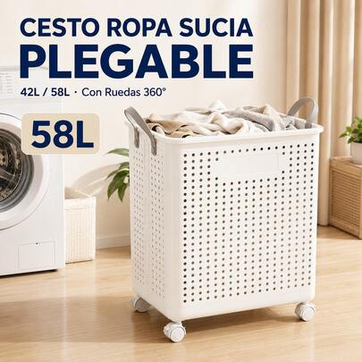 Cesto de Roupa Suja 42L/58L Dobrável com Rodas 360° e Pegas, Cesto de Roupa Grande em Plástico Ventilado, Cesto de Lavandaria Dobrável Poupa Espaço, Organizador para Casa de Banho, Quarto, Lavandaria, Residência de Estudantes e Casa