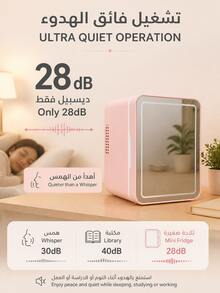 4L Mini Skincare Refrigerator With Adjustable LED Makeup Mirror, Dual Cooling & Warming Functions, Portable Fridge For Bedroom, Office And Car - Pink - View 2