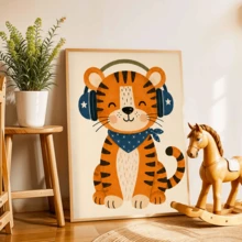 1pc Framed Canvas Wall Art For Baby Nursery, Tiger Theme Baby Room Wall Decor, Cute Tiger Pattern, Jungle Animal Theme Baby Room Decoration, Wildlife Zoo Theme Baby Room Art, Children's Tiger Poster, Children's Room Decor, Framed Toddler Room Wall Art Perfect For Playroom Decor, Kindergarten Decor, Boys Room Decor, Girls Bedroom Decor, Children's Room Decor, Children's Room Poster, Classroom Decor - Multicolor - View 11