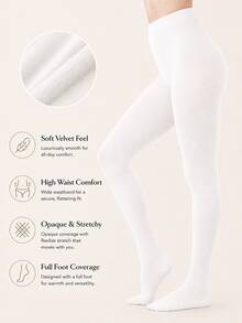 1 Pair Women's Velvet Tights, High Waist Opaque Elastic Pantyhose, Soft Warm Full Foot Socks, 17 Colors Available, Suitable For Autumn/Winter And Daily Wear - Multicolor - View 13