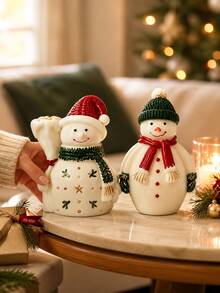 Cute 3D Christmas Snowman Silicone Mold, Knitted Texture Hat & Scarf Snowman Casting Mold, DIY Aromatherapy Candle For Winter Table Decor And Holiday Gift Making - Snowman Silicone Mold - View 2