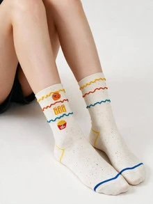 1 Pair Color Block Cute Cartoon Women's Socks, Outfit, Fashionable Fresh Style - Multicolor - View 1