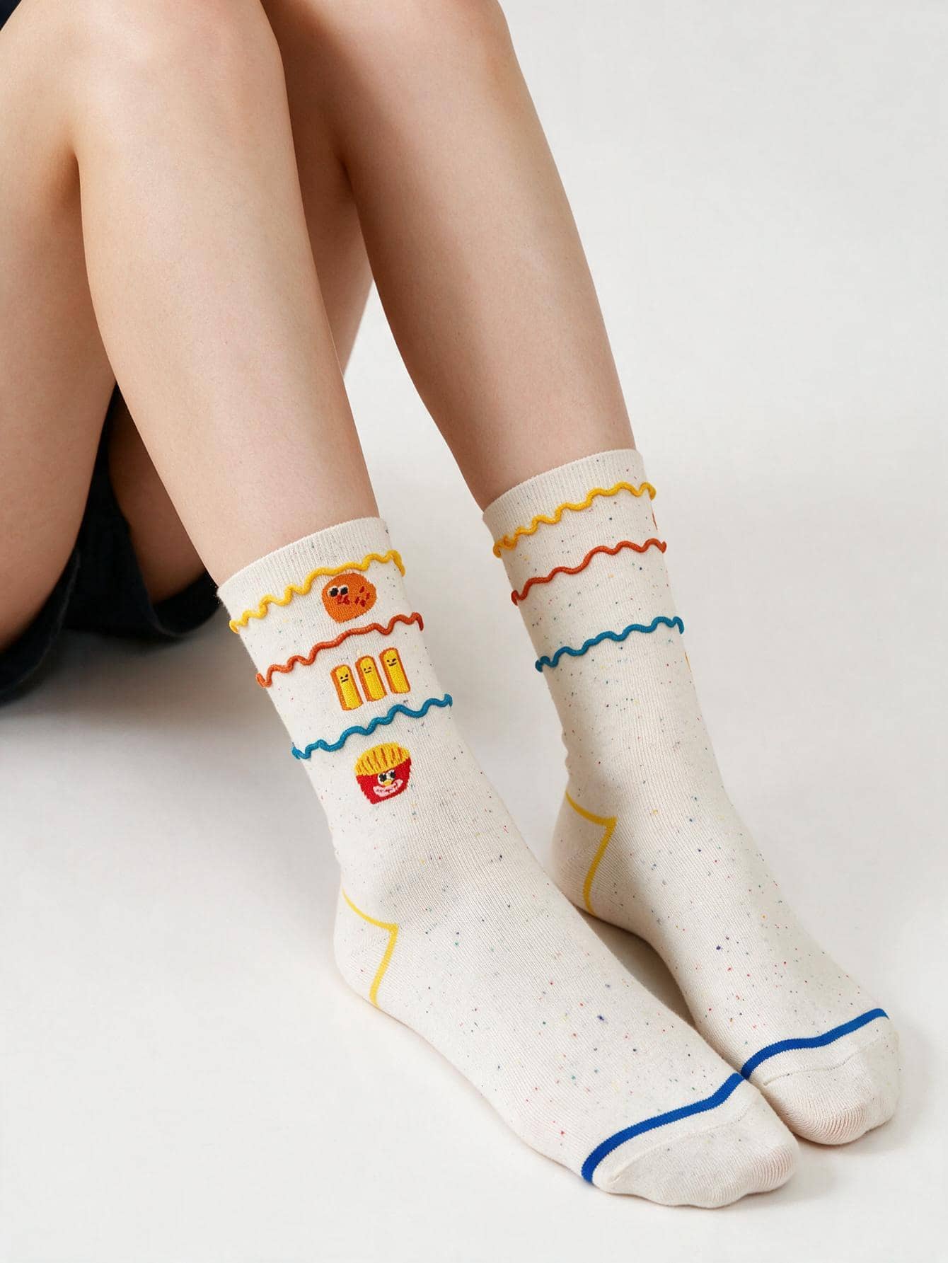 1 Pair Color Block Cute Cartoon Women's Socks, Outfit, Fashionable Fresh Style - Multicolor - View 1