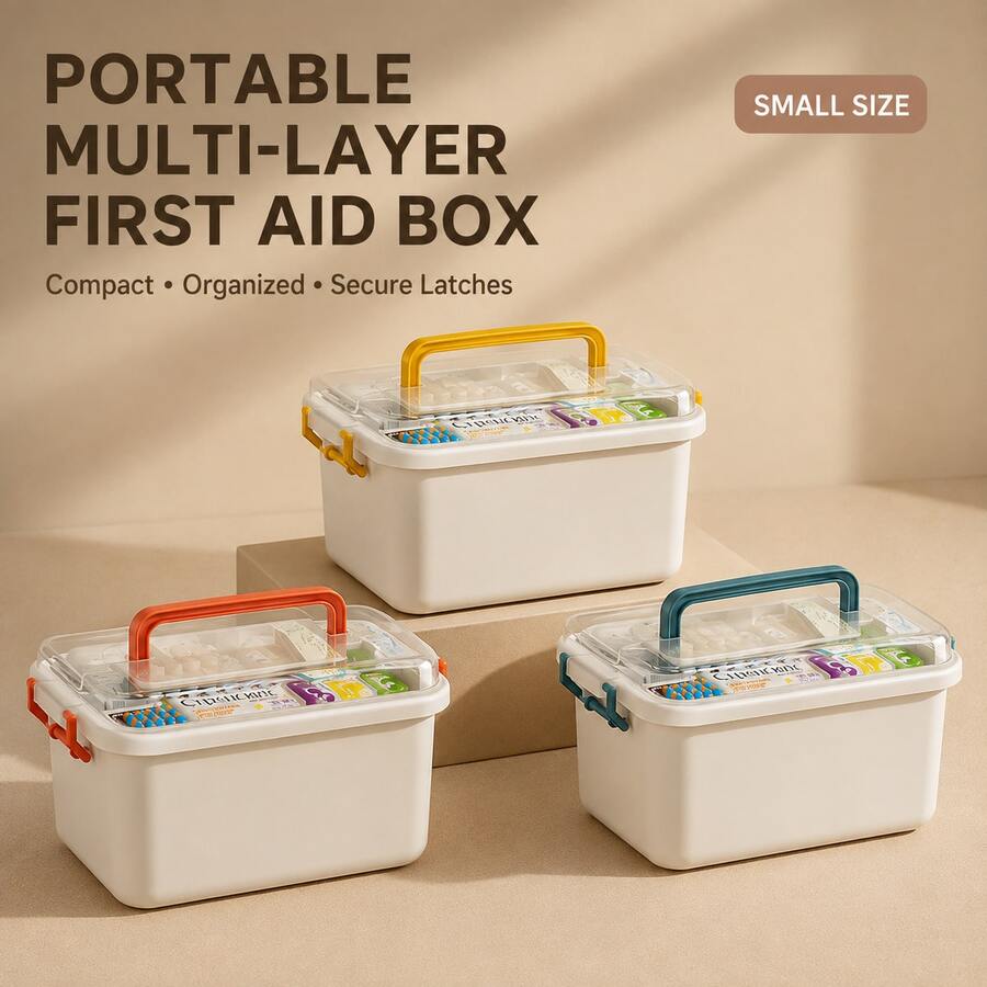 1PC Multi-Layer Medicine Storage Box With Snap-Lock Lid, Portable First Aid Organizer, Durable Plastic Medical Supply Container For Home, Office & Travel