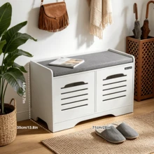Shoe Bench Shoes Storage Cabinet With Slatted Doors And Padded Cushion For Hallway & Foyer - Grey (2-door) - View 1