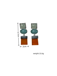 ZAA Geometric Color Block Resin Dangle Earrings, Mid-Century Retro Multi Stone Statement Drop Earrings For Fall Daily Party - Gold - View 5