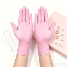 Sarung Tangan Nitril Sekali Pakai Warna Pink - Nitril Bebas Bedak Sekali Pakai, Tahan Lama, Nyaman Dipakai, Cocok untuk Membersihkan Dapur/Mencuci Piring, Perawatan Kecantikan, Memandikan Hewan Peliharaan, dll. - Tahan Air 4/50/100 pcs [Tanpa Kotak Kemasan] - Berwarna merah muda - View 5