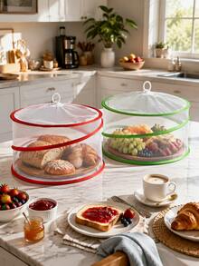 2pcs/1pc Anti-Mosquito & Fly Food Cover, Cake Cover, Foldable & Reusable, Indoor/Outdoor Insect Cover, Suitable For Picnic, BBQ, Food & Fruit - Multicolor - View 2