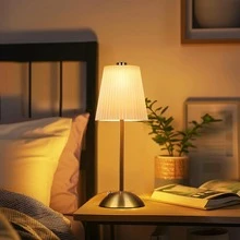 Cordless Rechargeable Table Lamp, 3 Color Touch Light, Bronze, Gift | Battery Powered Decorative Lamp Beige Fabric Lampshade Suitable For Bedroom Kitchen Living Room Office Nursery Bathroom Dorm - Various - View 2