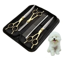 Professional Pet Grooming Scissors 4pcs Set 7 Inch Galvanized Straight Curved Thinning Scissors Cat Dog Hair Trimming Tool, Premium Pet Grooming Scissors Set, Stainless Steel Scissors, Pet Grooming Scissors - View 12
