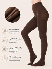 1 Pair Women's Velvet Tights, High Waist Opaque Elastic Pantyhose, Soft Warm Full Foot Socks, 17 Colors Available, Suitable For Autumn/Winter And Daily Wear - Multicolor - View 35