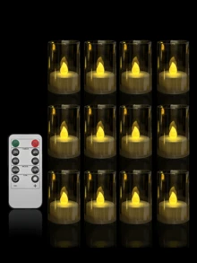 6/12/24入小號LED無焰電子茶蠟燭 定時閃爍 電池供電 附遙控器 定時功能 適合居家、婚禮中心裝飾、聖誕節、桌面裝飾等 - 灰色 - 查看 10
