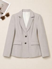 Spring/Autumn Solid Color Casual Waist-Cinching Blazer Fall - Beige - View 2