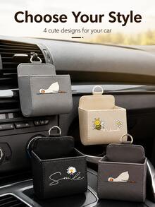 Floral Pattern Car Storage Box, Decorative Car Air Vent Storage Box, Can Hold Phone And Other Small Items, Quilted Storage Bag With Hook, Suitable For Storing Fashion Glasses, Keys And Phone, Universal Car Interior Storage - Multicolor - View 8