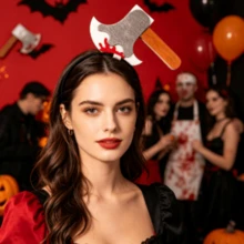 2 Peças Tiara Criativa e Engraçada de Cutelo & Machado, Tiara de Adereço de Foto Viral de Pegadinha de Halloween, Acessório de Cabelo para Decoração de Festa - Multicolorido - Visão 2