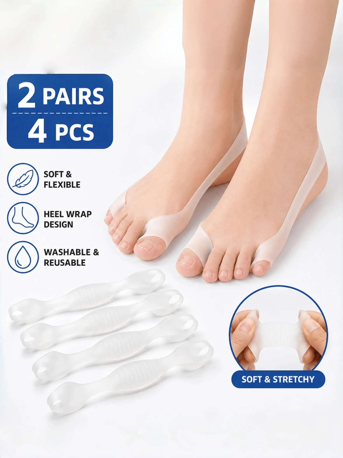 QKC 2 đôi dây quai ngón chân mềm dẻo, thiết kế vòng ngón chân và quấn gót, phụ kiện giày có thể giặt và tái sử dụng