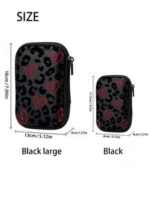 Black Leopard Print EVA Hard Shell 4.3 Inch Compact Storage Box - Travel Protective Storage Bag, Suitable For Electronic Accessories, Earphones, Hard Drives And Data Cables; Anti-Drop Zipper Bag (Storage Box Only) - Multicolor - View 4