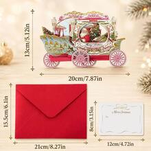 1pc 3D Christmas Pop-Up Card, Creative Holiday Paper Card With Elegant Carriage Design, Suitable For Christmas Celebration Decoration Card, Surprise Message Card - D - View 2