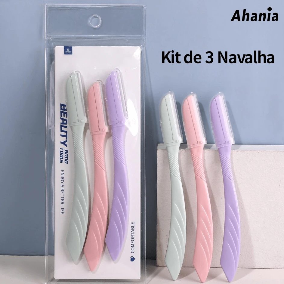 Ahania Kit de 3 Navalha para Sobrancelha com Cabo Antiderrapante, Aparador de Pelos Facial, Facil de Usar para Iniciante - Visão 1