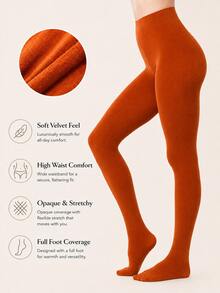 1 Pair Women's Velvet Tights, High Waist Opaque Elastic Pantyhose, Soft Warm Full Foot Socks, 17 Colors Available, Suitable For Autumn/Winter And Daily Wear - Multicolor - View 32