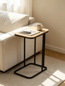 1pc Narrow Sofa Side Table‑With Wood Grain Tabletop And Metal Frame, Sturdy And Durable, Movable Side Table, Can Be Used As Coffee Table / Computer Table / Tea Table, Suitable For Placing Beside Sofa And In Bedroom, Usable Indoors And Outdoors - Multiple Specifications - View 5