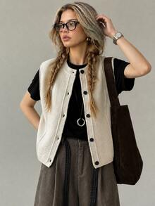 Women's Autumn/Winter Minimalist Casual Diamond Textured Knit Cardigan Vest Top Fall - Beige - View 4