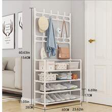 Metal Shoe Rack With Coat & Hat Hooks, 4/5 Tier Multi-Functional Entryway Shoe Storage Organizer, Space-Saving Bedroom Front Door Hallway Shoe Rack, Black And White Available - Multicolor - View 11