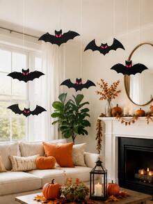 8pcs Halloween Hanging Bats, 3D Realistic Scary Large Black Hanging Flying Bats, Suitable For Yard, Sign, Outdoor, Indoor, Lawn Decoration, Halloween Party Decor - Red-eyed Bat - View 4