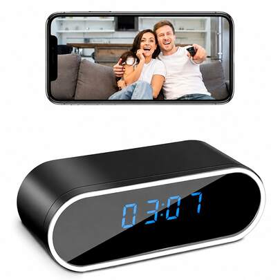 1080P HD WiFi Alarm Clock Camera | 2.4GHz Wireless Indoor Security Camera, Pet Camera With Motion Detection Function, Full-Color Night Vision, Lithium Battery Powered, Remote Real-Time Viewing, Perfect For Home, Office And Warehouse Monitoring.