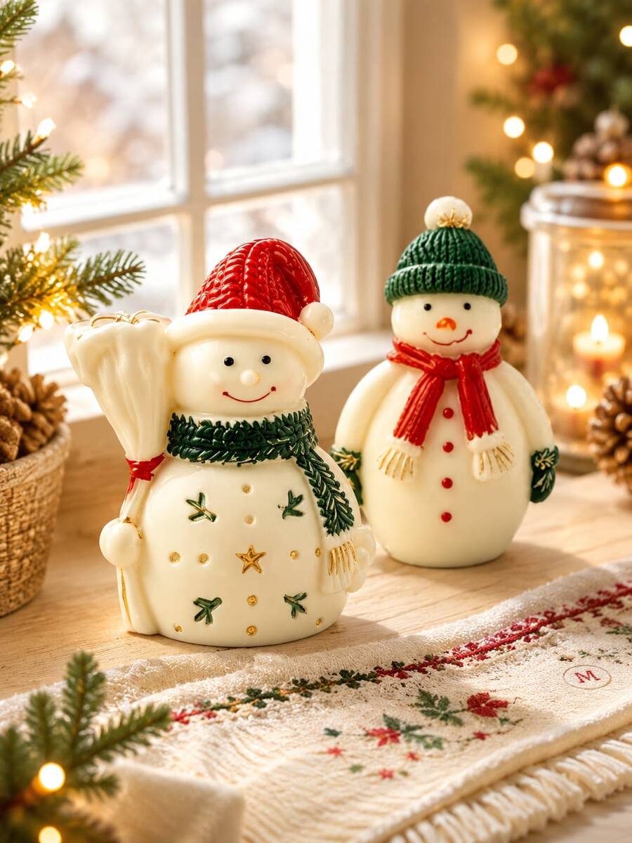 Cute 3D Christmas Snowman Silicone Mold, Knitted Texture Hat & Scarf Snowman Casting Mold, DIY Aromatherapy Candle For Winter Table Decor And Holiday Gift Making - Snowman Silicone Mold - View 1