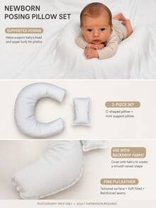 2pcs Newborn Photography Props Support Positioning Leather Pillows, Photography Studio And Home Shooting Accessories, Baby Birth Commemorative Posing DIY Styling Mat, Can Be Used With Background Cloth, Milestone Portrait For Boys And Girls - White - View 8