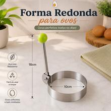 Forma Redonda Antiaderente para Fritar Ovos e Omeletes em Inox com Cabo Retratil e Concha Multiuso para Cozinha - Prata - Visão 2