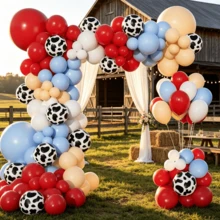 115pcs Farm Theme Balloon Garland Arch Set, Red, Blue, White Latex Balloons, Suitable For Wedding, Harvest Party, Barn Yard, Country Western Cowboy Birthday Party Supplies Decoration - Multicolor - View 6