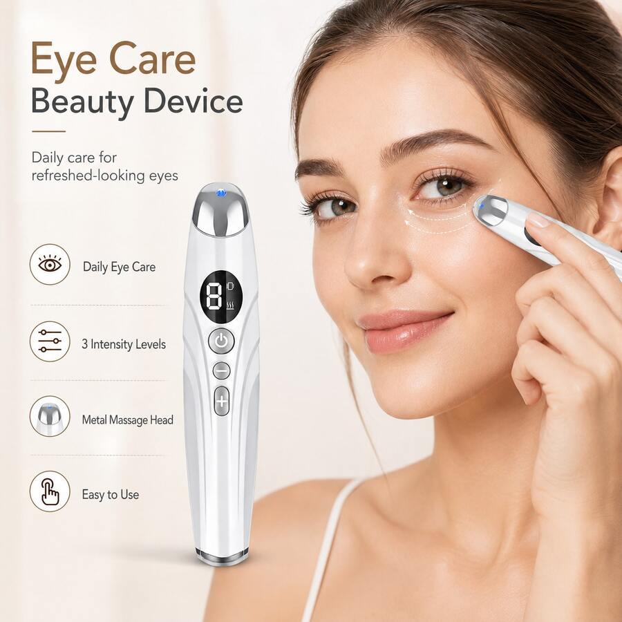 Electric Eye Massager With Warm Care, 3 Intensity Levels, Metal Massage Head And LED Display, Portable Under-Eye Beauty Device, Suitable For Daily Skincare, 350mAh