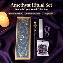 1box Amethyst Witch Crystal Wand Altar Kit, Natural Crystal Stones Selenite Wand Bracelet Wicca Ritual‑Supplies, Spiritual Decor Halloween Witchcraft - Scepter Plaster Set - View 6