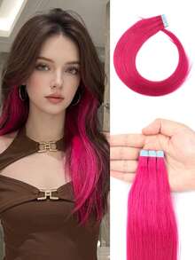 Mini Tape-In Hair Extensions, Human Hair Colorful Invisible Hair Extensions, High-Gloss Highlights, Party Hair Accessories, Ready To Wear, No Glue Needed, Suitable For Festivals, Celebrations, School Supplies, Parties, Weddings, Daily Use, For All Women, Girls, Brides - Multicolor - View 17