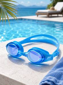 Unisex High Definition Large Frame Swimming Goggles, Colorful Lenses, Adjustable Dual Strap Design, Pool Training Swimming Gear, Summer Water Sports Equipment - Blue - View 2