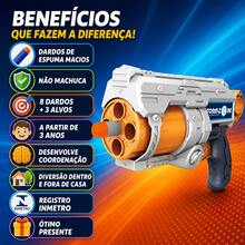 Pistola de Brinquedo Lança Dardos Espuma 12 Peças com 3 Alvos Latinha Presente para Crianças Meninos e Meninas a partir de 3 anos - Branco - Visão 11