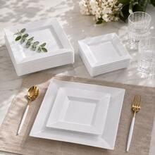 25/50 Pcs White Square Plates Set, 9.5/6.5 Inch Serving Trays For Everyday Dining & Autumn Festivities, Classic Dinnerware For Family Cooking And Entertaining, Ideal For Halloween Christmas & Thanksgiving - White - View 8