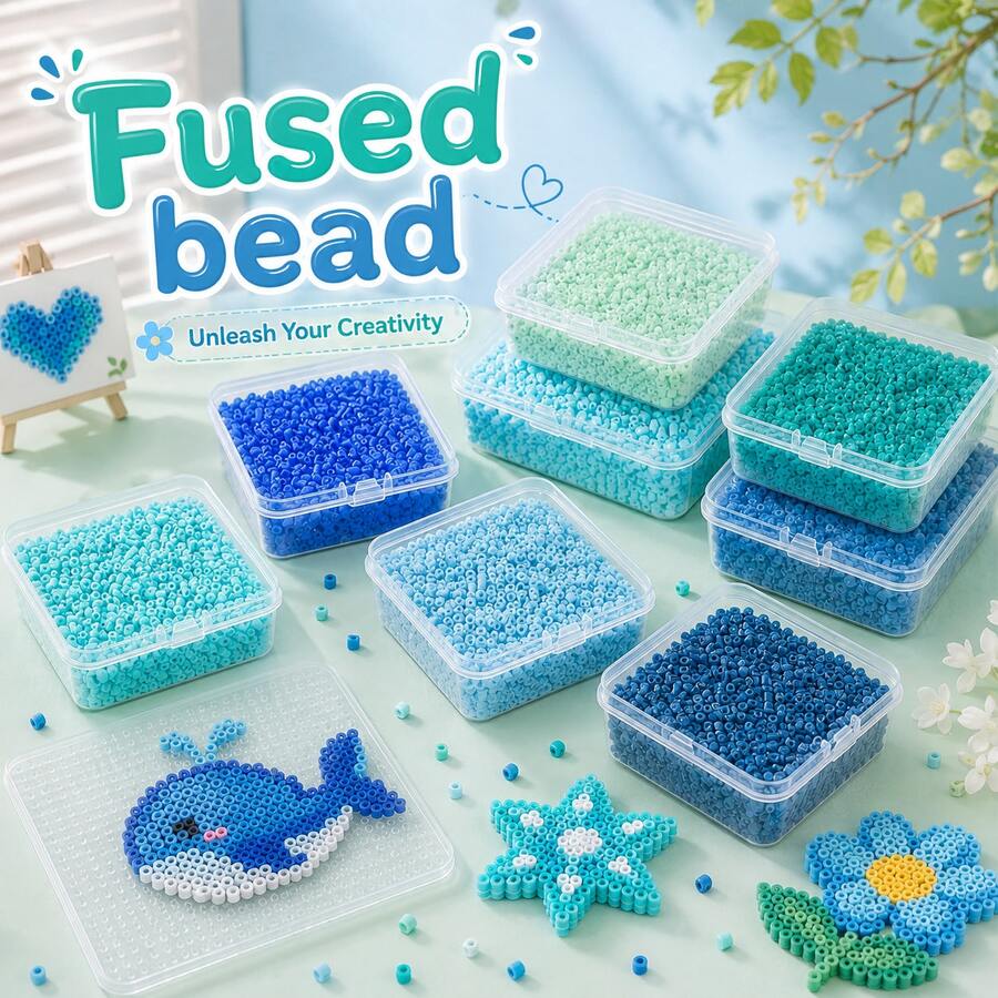 Manik-manik Fuse Sundymot 2,6mm, 3000 PCS+ Sistem Warna Hijau & Biru, Kemasan Terpisah, Dengan Kotak Penyimpanan Persegi Kecil, Mudah Disimpan, Gantungan Kunci Liontin DIY, Bahan Kerajinan Pembuatan Perhiasan, Musim Wisuda Kembali ke Sekolah, Natal, Hadiah Pesta Ulang Tahun, Kit Isi Ulang Massal Manik-manik Fuse 2,6mm Multi-Warna