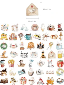50pcs Watercolor Cute Pet Cat Transparent Stickers, Adorable Kitten Decals, Suitable For Water Bottles, Desktops, Scrapbooks, Pencil Holders, Storage Boxes, Helmets, Personalized Decorative Material Birthday Gift - Multicolor - View 2