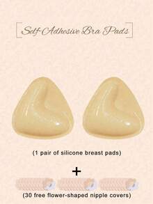 2pcs Triangle Double-Sided Silicone Breast Pads, Reusable Invisible Self-Adhesive Breast Pads, Skin-Friendly Adhesive Shaping Breast Pads, No Extra Tape Needed, Seamless Fit For Low-Cut, Backless And Sheer Outfits, Women's Lingerie Accessories. Includes 30pcs Flower Nipple Covers - Multicolor - View 8